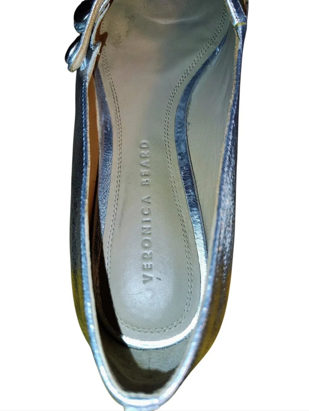 Veronica Beard Metallic Silver Crinkle Triple-Strap Mary Jane Flat Size 10 US 54 - Picture 11 of 16
